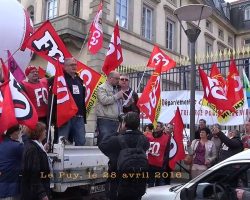 Manifestation contre la loi Travail, Le Puy 28/04/16. Intervention de la CGT.